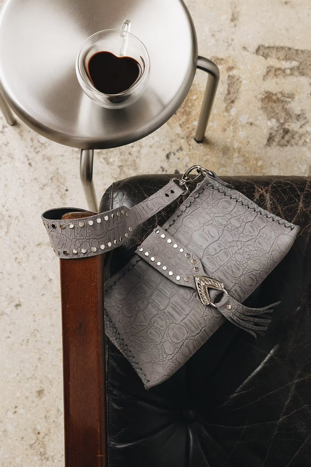 Individual Art Leather - "I am love" Grey Suede Nickel