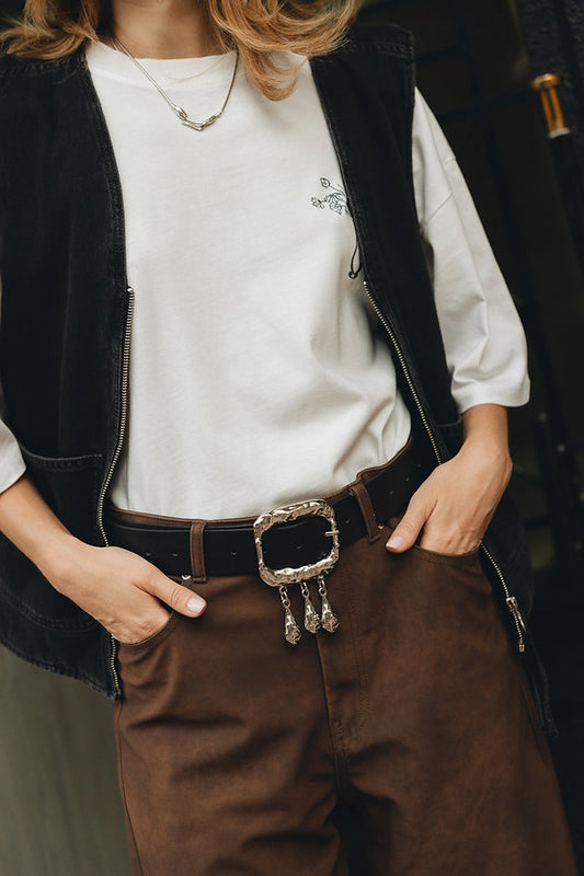 Individual Art Leather - "The sky is crying" belt Black Nickel