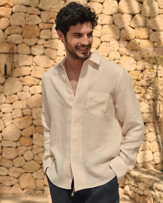 MANEBI - Washed Linen Panama Shirt Spanish Villa