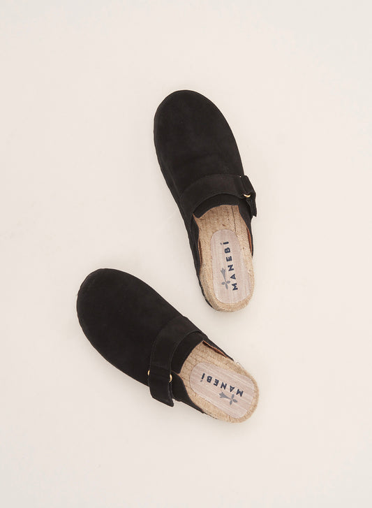 MANEBI - Suede Hamptons Clog Mules Black
