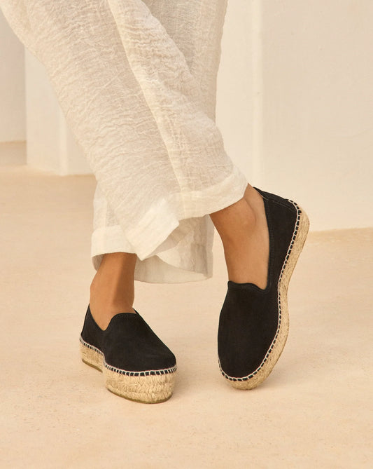 MANEBI - Suede Double Sole Espadrilles Black