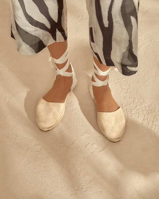 MANEBI - Suede Flat Valenciana Espadrilles Champagne Beige