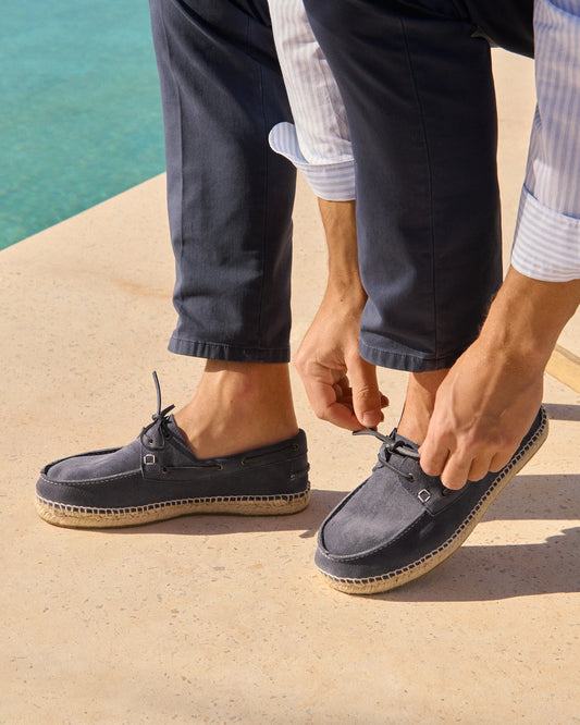 MANEBI - Hamptons Suede Boat Shoes Patriot Blue
