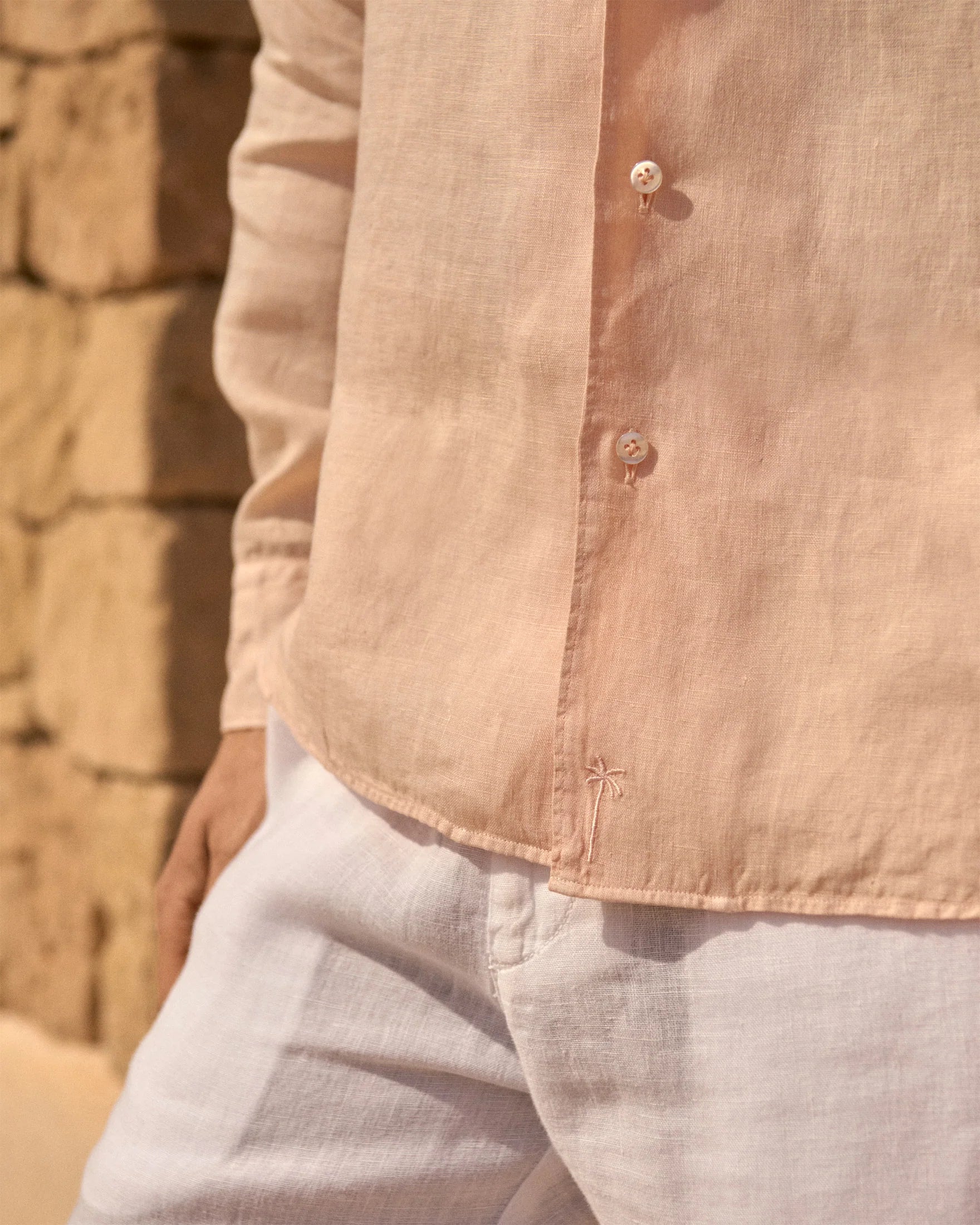MANEBI - Linen Panama Shirt Beige and Rose