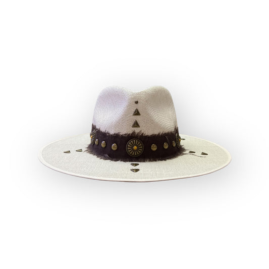 White Linen w/ bronze studs & orange Buttons