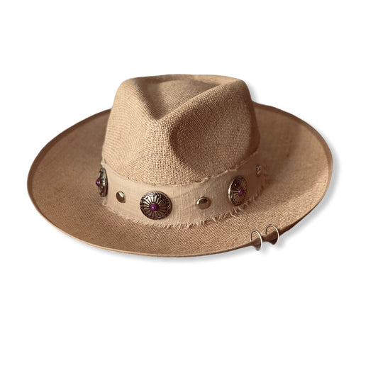 Beige Linen w/ Purple Buttons