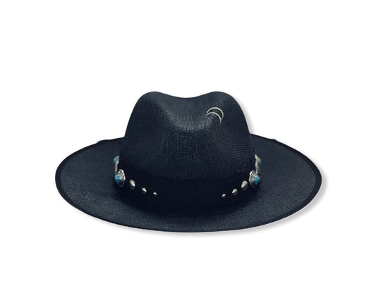 Black w/ Blue Buttons and Hoops (Linen)