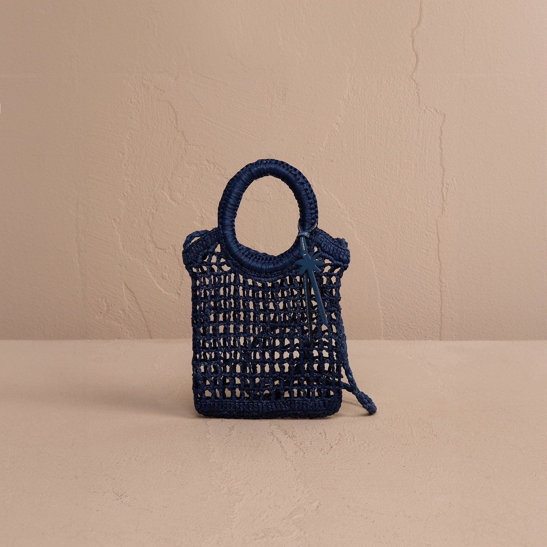 MANEBI - Handcrafted Raffia Net Bag Crossbody Vintage Navy