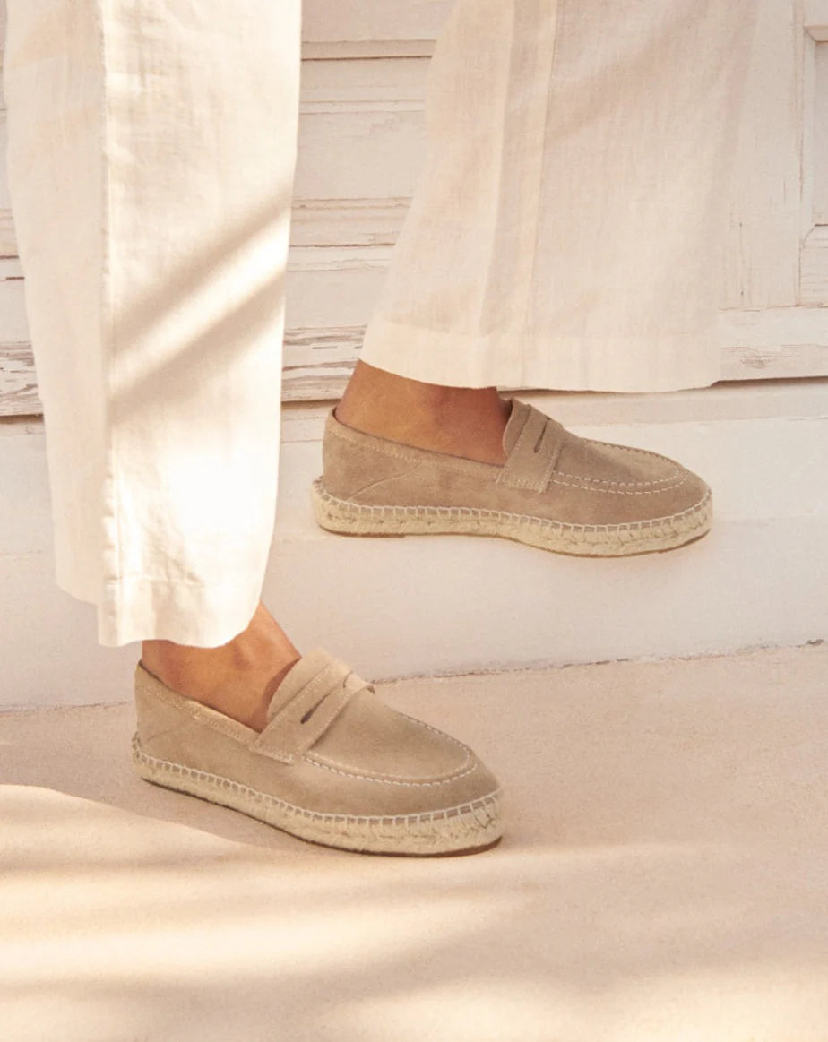 MANEBI - Suede Loafers Espadrilles Vintage Taupe