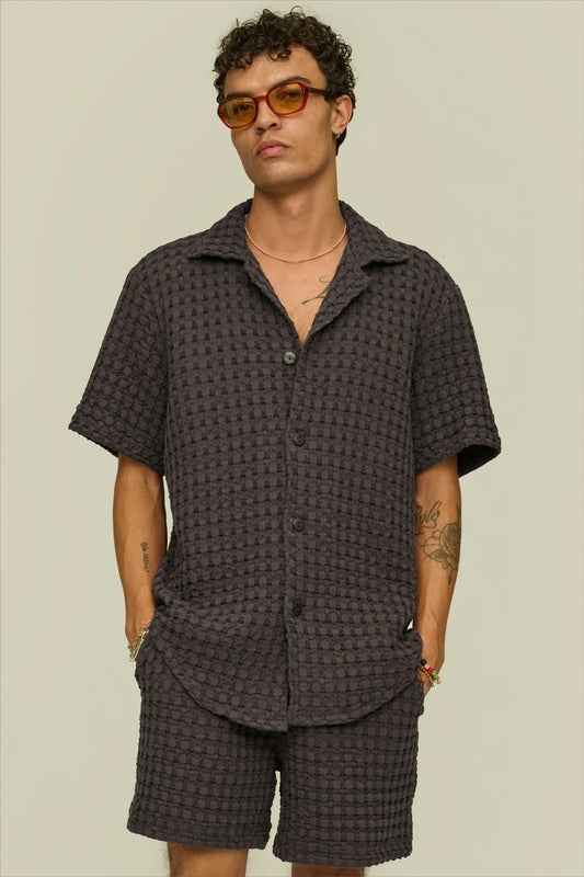 OAS - Nearly Black Cuba Waffle Shirt