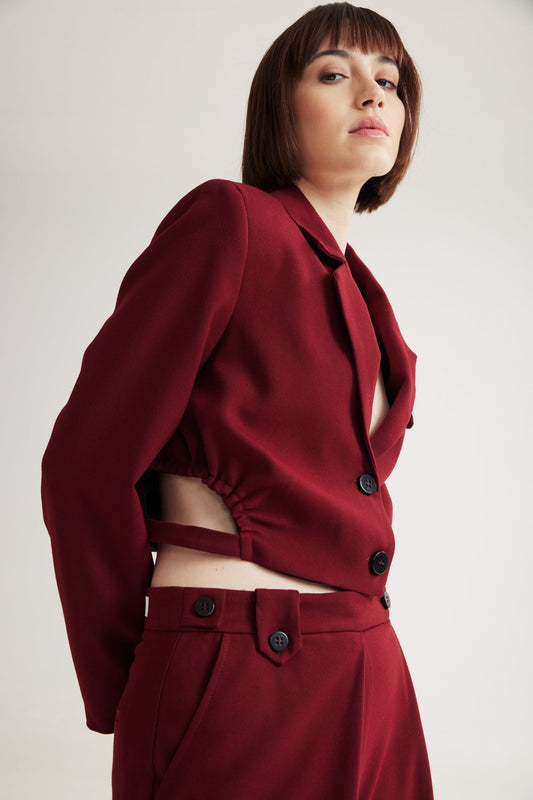 4TAILORS - Tia Cropped Blazer Bordeaux