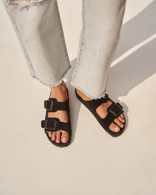 MANEBI - Suede Traveler Nordic Sandals Black