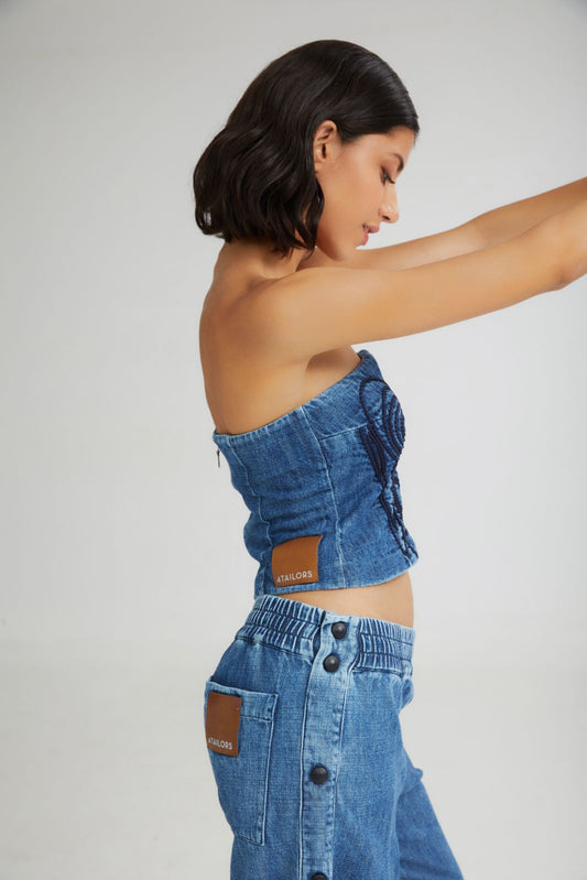 4TAILORS - The Soft Serve Strapless Top Denim