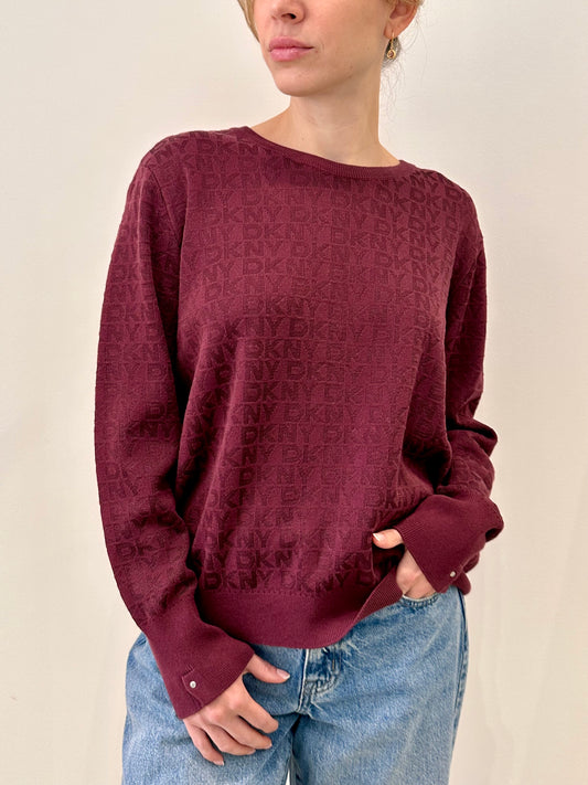 DKNY - Long Sleeve Crew Neck Logo Sweater Syrah