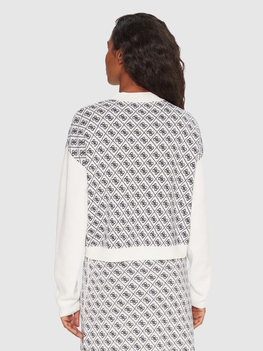 GUESS - Aubrey 4G Knitted Sweater Cream Blue