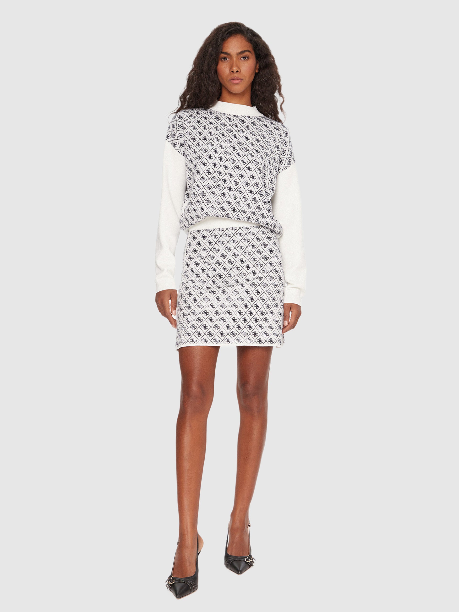 GUESS - Aubrey 4G Knitted Sweater Cream Blue