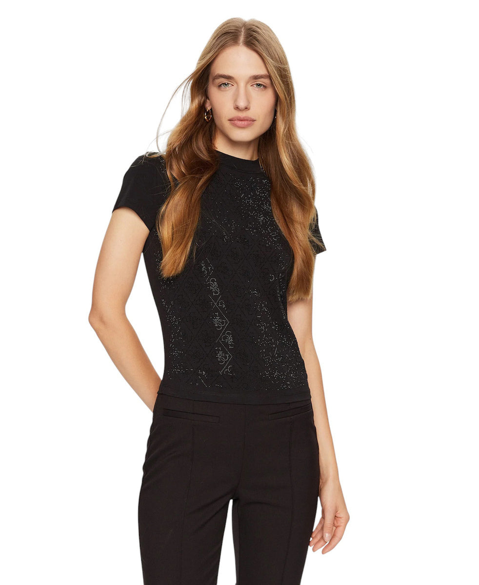 GUESS - Mock Neck All Over Tee Black