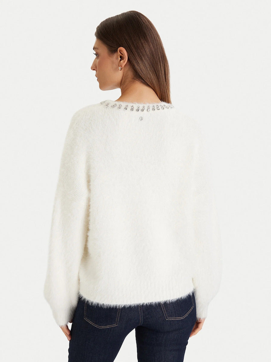 GUESS - Arisa Rhinestone Sweater White