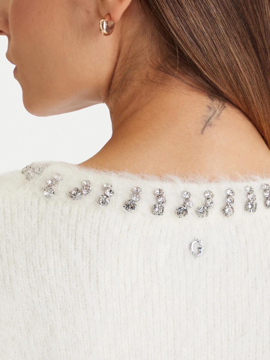 GUESS - Arisa Rhinestone Sweater White