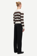 Samsoe Samsoe Sacian cardigan in cream and brown striped knit with button front