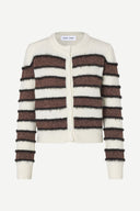 Samsoe Samsoe Sacian cardigan in cream and brown striped knit with button front
