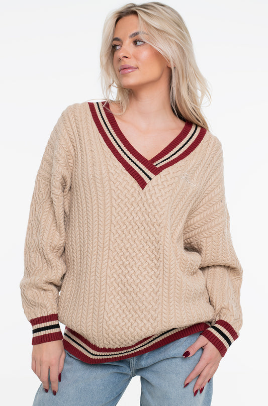 GUESS - Oversized Striped Cable Lina Knitted Sweater