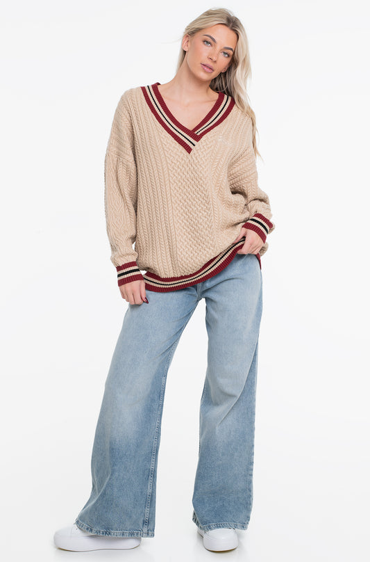 GUESS - Oversized Striped Cable Lina Knitted Sweater