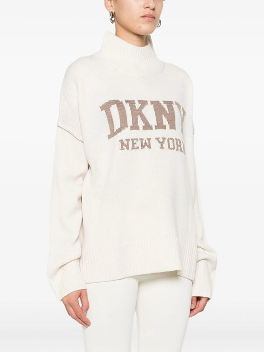 DKNY - Logo Intarsia Mock-Neck Sweater Beige
