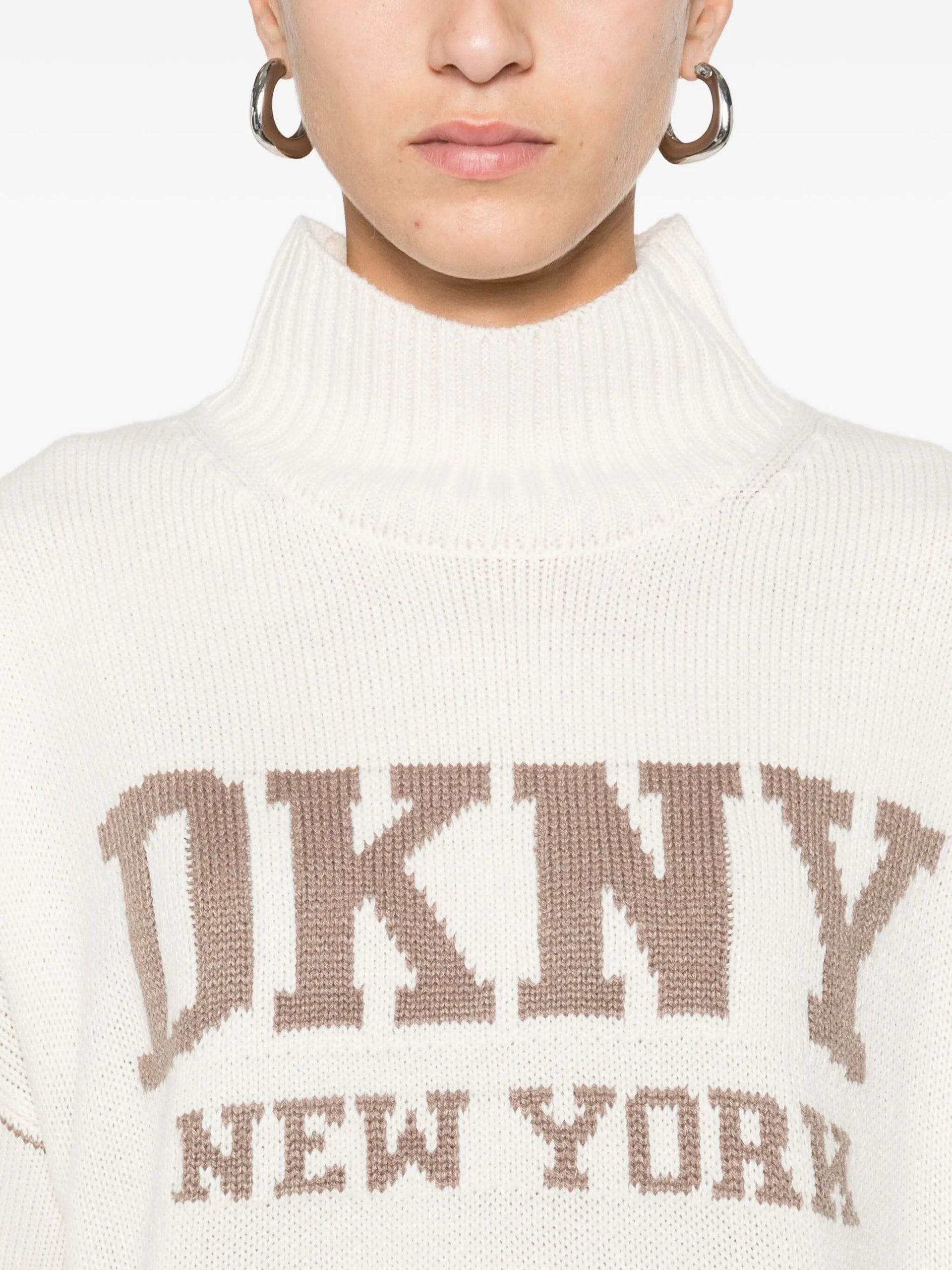 DKNY - Logo Intarsia Mock-Neck Sweater Beige