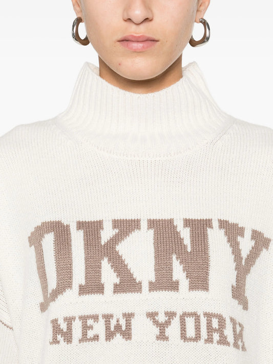 DKNY - Logo Intarsia Mock-Neck Sweater Beige