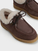 MANEBI - Women Nabuk Shearling Lace-up Boots Moka