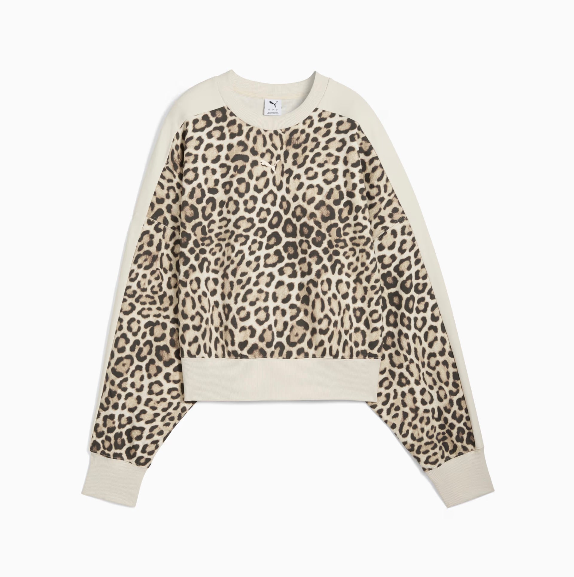 PUMA - T7 Leo Luxe Oversized Crew Sweat Women Alpine Snow-Ice Coffee
