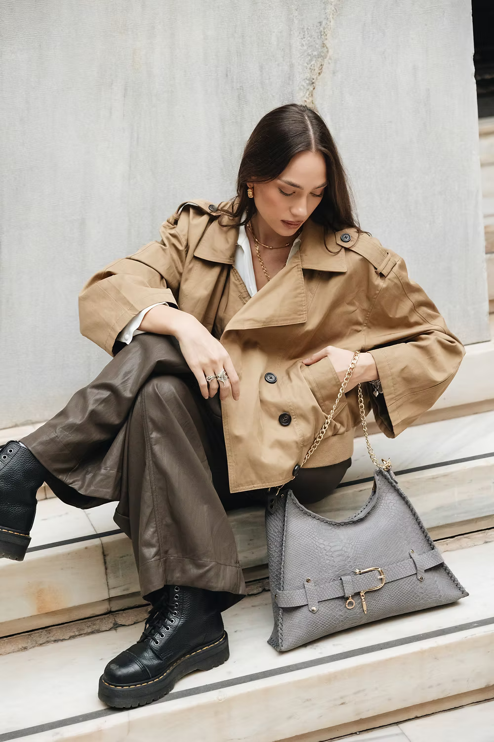 Individual Art Leather - "Together in electric dreams" Grey Suede Gold