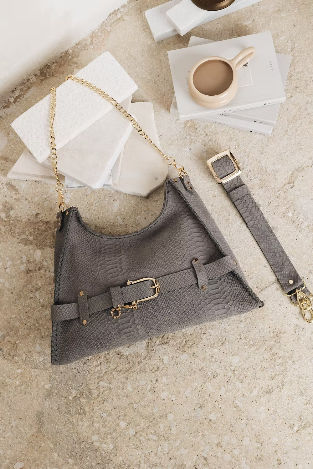 Individual Art Leather - "Together in electric dreams" Grey Suede Gold