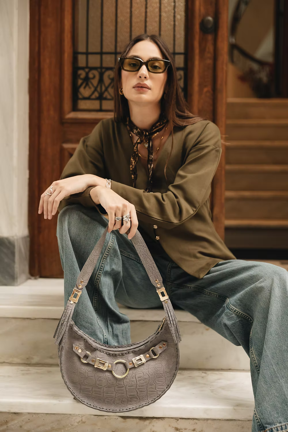 Individual Art Leather - "La luna" Grey Suede Gold