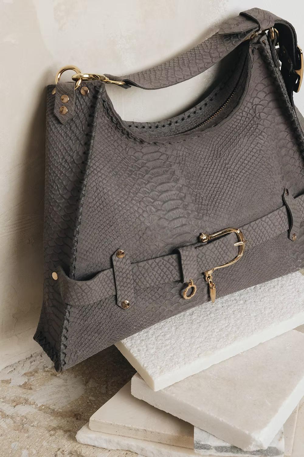 Individual Art Leather - "Together in electric dreams" Grey Suede Gold