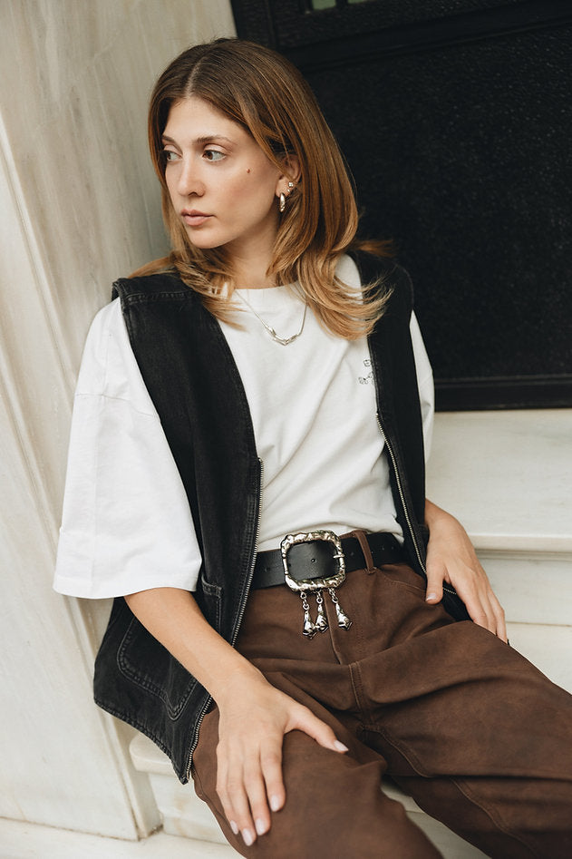 Individual Art Leather - "The sky is crying" belt Black Nickel