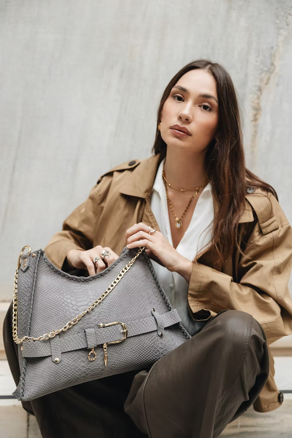 Individual Art Leather - "Together in electric dreams" Grey Suede Gold