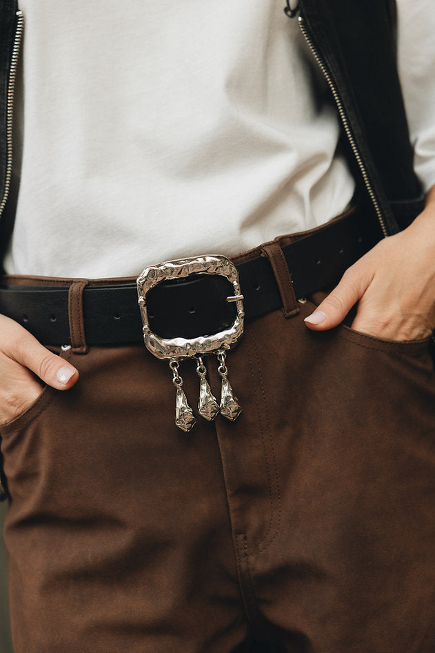 Individual Art Leather - "The sky is crying" belt Black Nickel