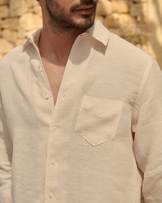 Linen Panama Shirt Embroidered Palm