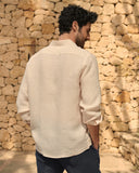 MANEBI - Linen Panama Shirt Beige and Rose