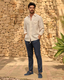 MANEBI - Linen Panama Shirt Beige and Rose