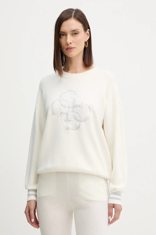 GUESS - Sylvie Logo Knitted Sweater Cream White
