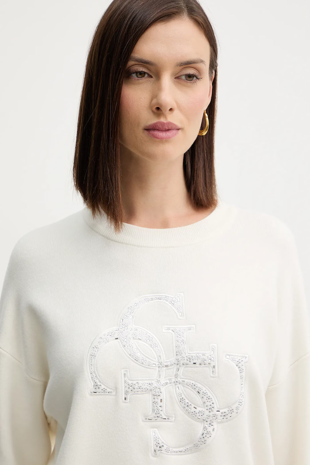 GUESS - Sylvie Logo Knitted Sweater Cream White