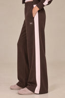 DKNY - High Rise Side Stripe Wide Leg Pants Espresso/Pink