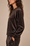 DKNY - Velour Animal Print Pullover Espresso Leopard