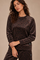 DKNY - Velour Animal Print Pullover Espresso Leopard