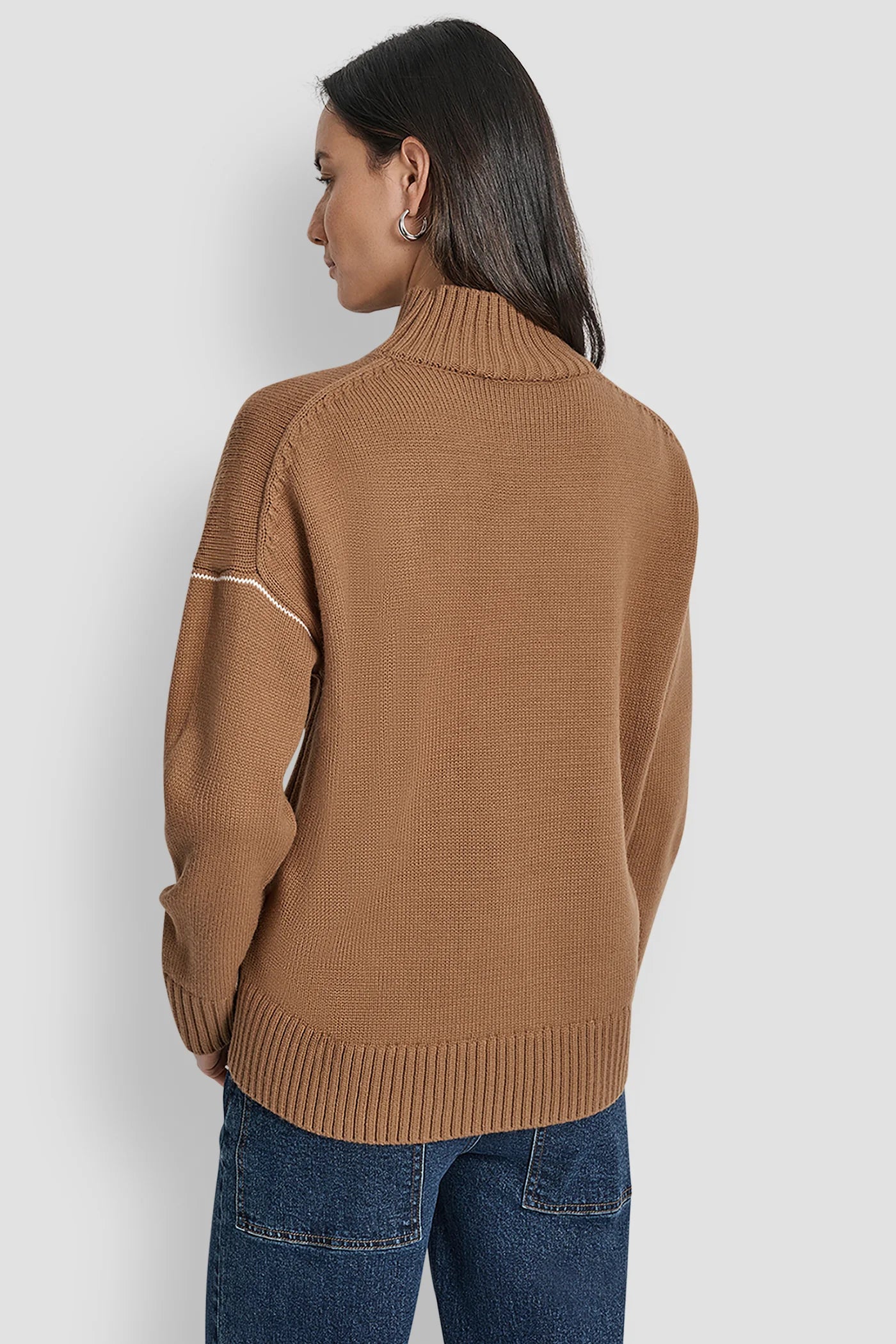 DKNY - Logo Intarsia Mock-Neck Sweater Brown