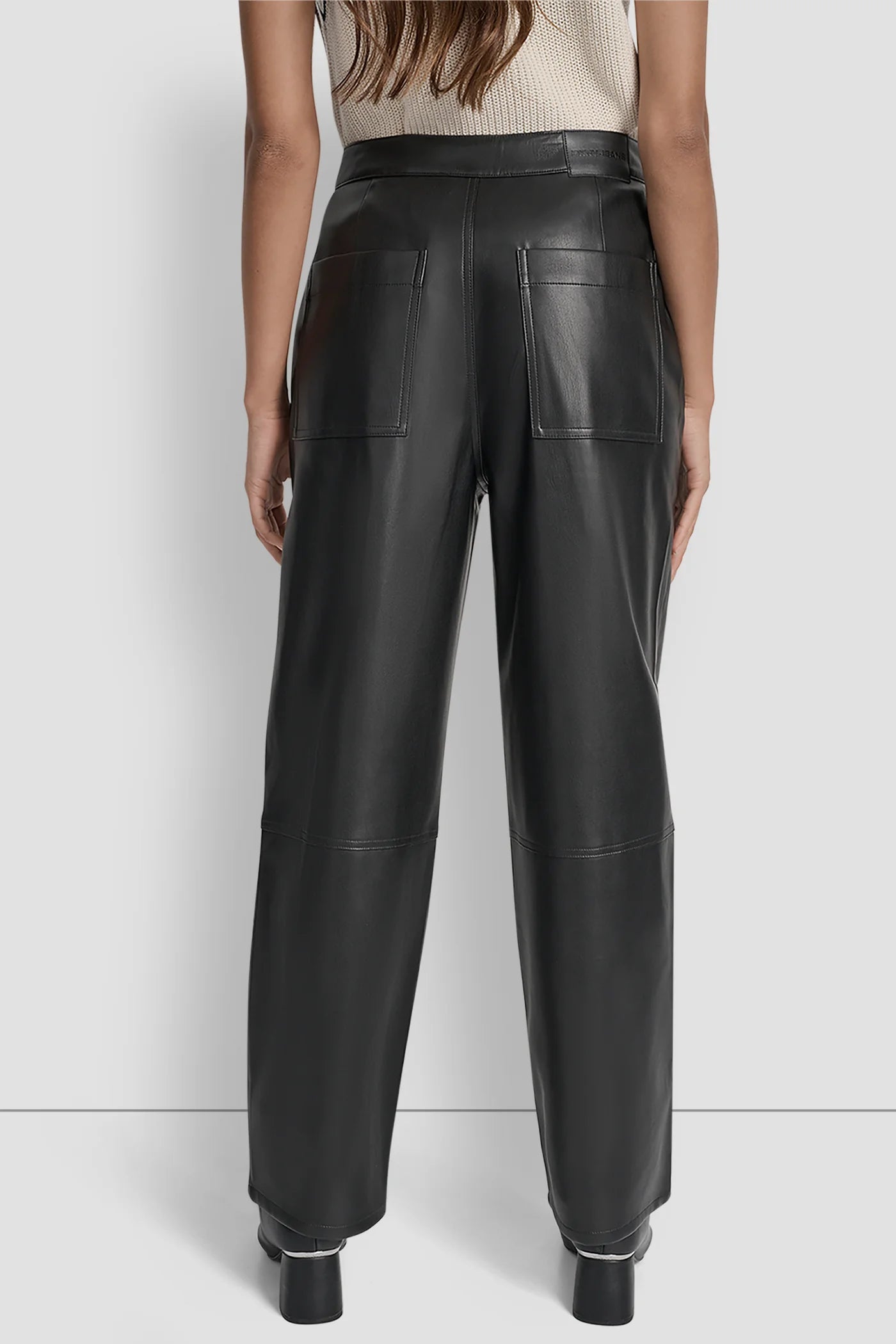 DKNY - High Rise Faux Leather Straight Pants