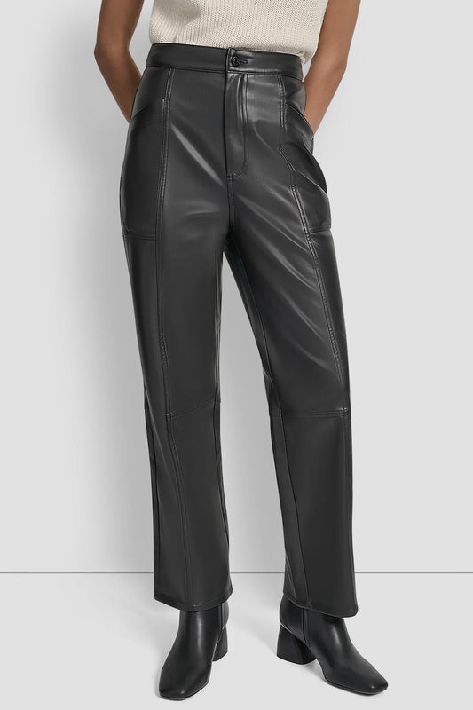 DKNY - High Rise Faux Leather Straight Pants
